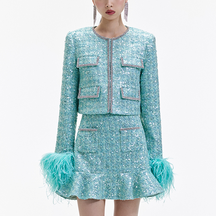 Lookbook (W) Self-Portrait 羽毛亮片袖外套 綠色 - 龍年系列 SWF351T00400