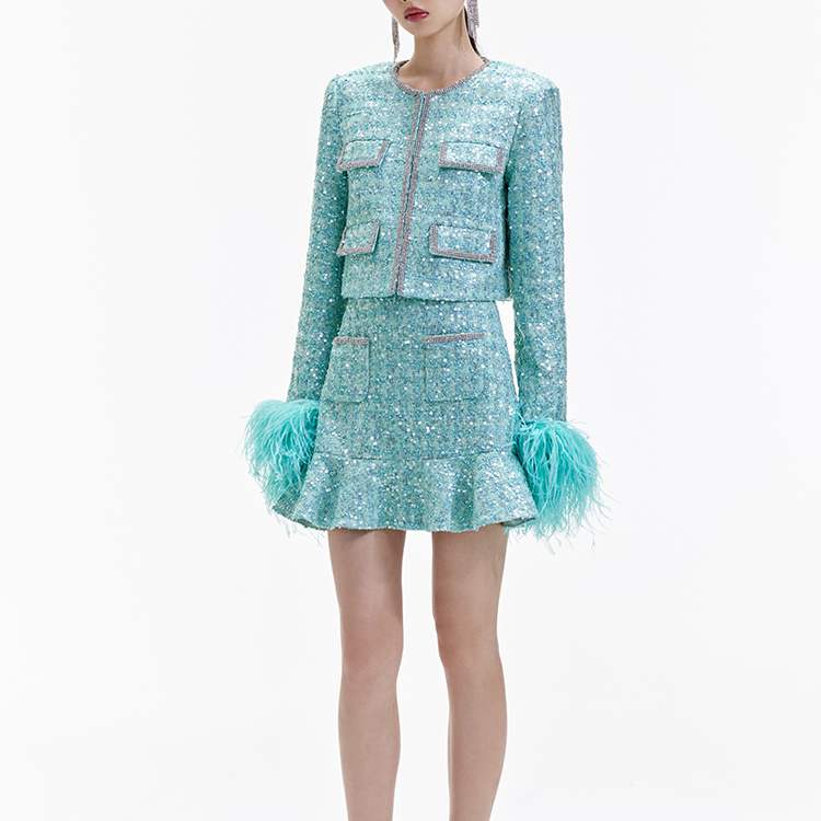 Shop (W) Self-Portrait 羽毛亮片袖外套 綠色 - 龍年系列 SWF351T00400