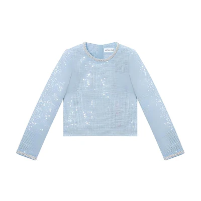 (Women) Self-Portrait Sequin Knit Sweater in Misty Blue. SWF351C01500