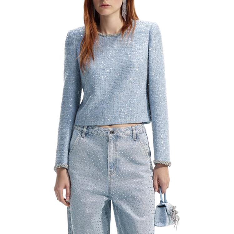 Lookbook (W) Self-Portrait Sequin Knit Sweater Biru Misty. SWF351C01500
