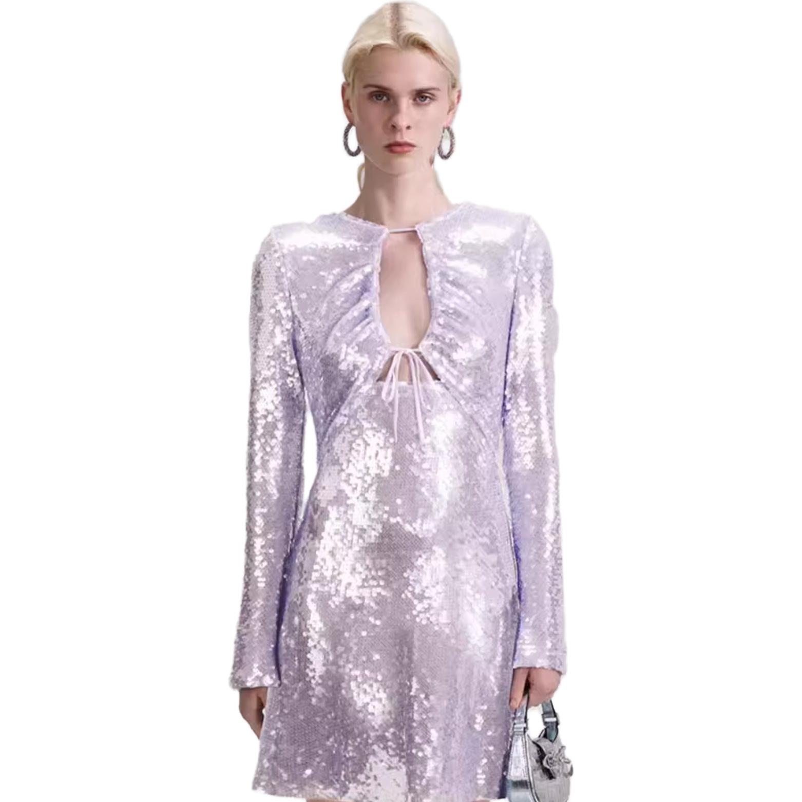 (Women) Self-Portrait  Sequin Mermaid Long Sleeve Dress in Lilac Purple SWF343Y07500 圖 3
