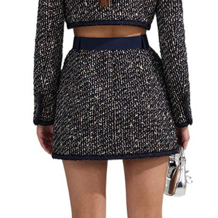 Shop (W) Self-Portrait 亮片粗花呢混紡休閒迷你裙 SWF341Q00100