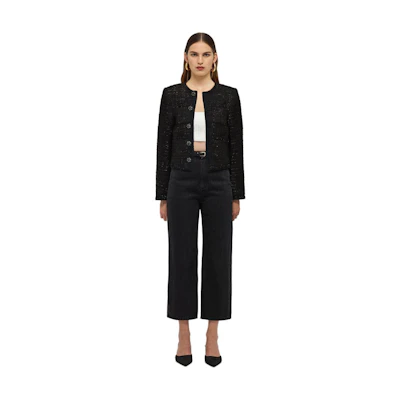 (Women) Self-Portrait Short Classic Black Button-Up Jacket. SWF336T00600