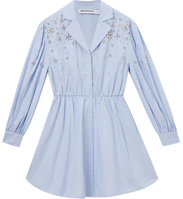 (Women) Self-Portrait Short Long-Sleeve Dress with Embellished Collar Mist Blue SWF353Y02200 Buy (Women) Self-Portrait Short Long-Sleeve Dress with Embellished Collar Mist Blue SWF353Y02200