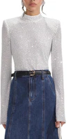(Women) Self-Portrait Silver Rhinestone High-Neck Mesh Long-Sleeve Top SWF354C02000 (Women) Self-Portrait Silver Rhinestone High-Neck Mesh Long-Sleeve Top SWF354C02000