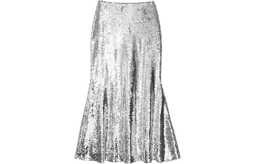 (Women) Self-Portrait  Silver Sequin Flared Midi Skirt Casual SWF351Q01900