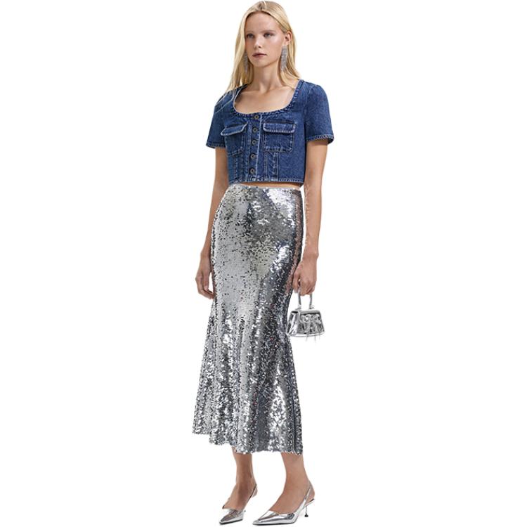 (Women) Self-Portrait  Silver Sequin Flared Midi Skirt Casual SWF351Q01900 圖 3
