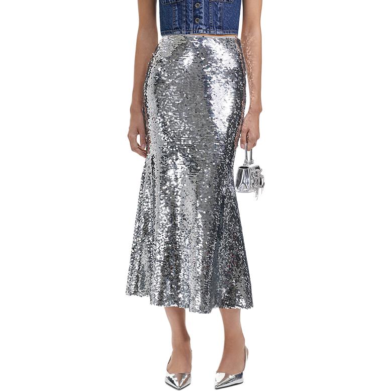 (Women) Self-Portrait  Silver Sequin Flared Midi Skirt Casual SWF351Q01900 圖 4