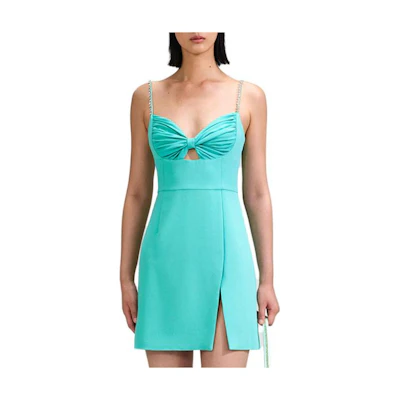 (Women) Self-Portrait Sky Blue Bow Split Mini Slip Dress. SWF342Y12100