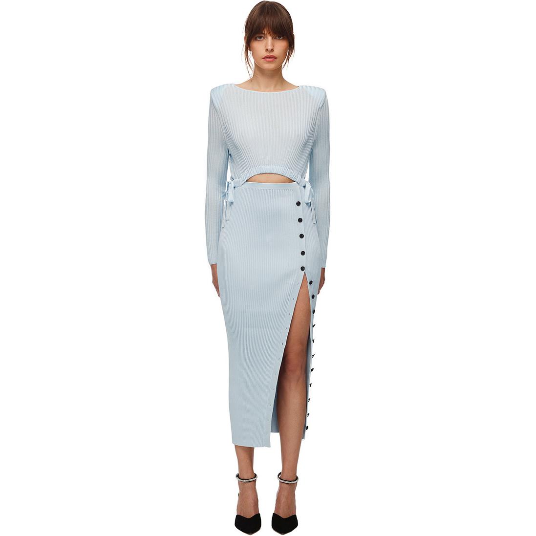 (Women) Self-Portrait  Sky Blue High-Waist Knit Long Sleeve Midi Dress. SWF325M06100 圖 2