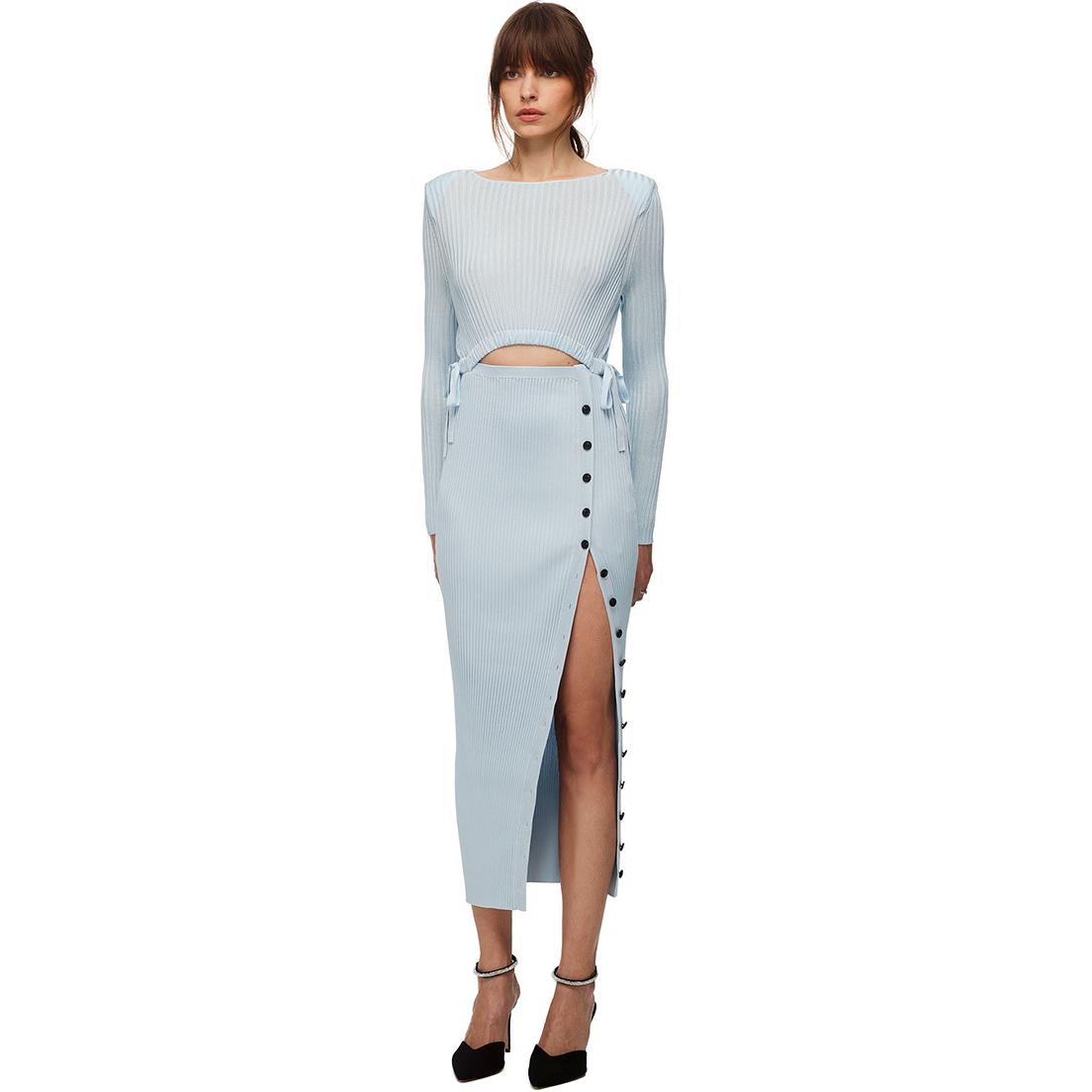 (Women) Self-Portrait  Sky Blue High-Waist Knit Long Sleeve Midi Dress. SWF325M06100 圖 3