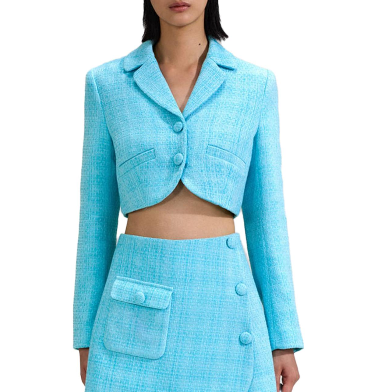 Shop (W) Cárdigan Self-Portrait azul cielo con cuello en V y botones. SWF342T01100