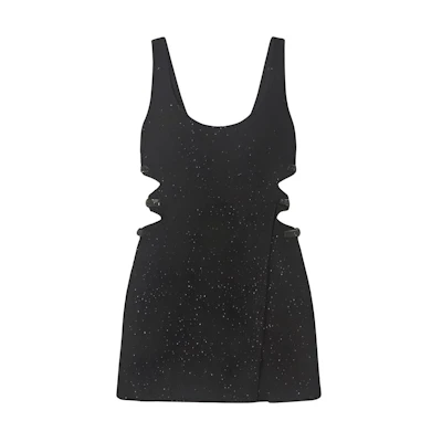 (Women) Self-Portrait Sleeveless Cut-Out Tweed Dress in Classic Black. SWF352Y14600