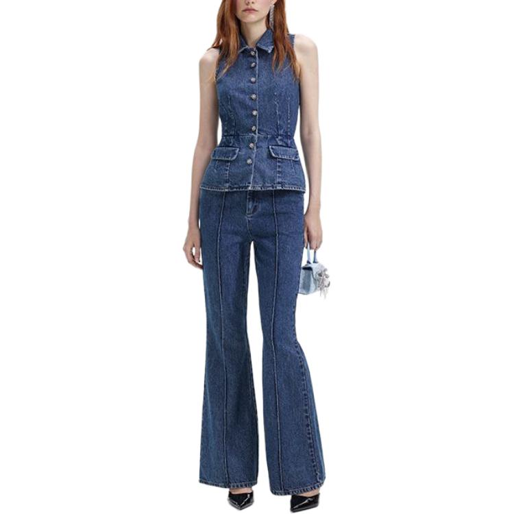 Lookbook (W) Self-Portrait 無袖藍色牛仔喇叭褲連身褲 SWF351K00500