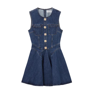 (Women) Self-Portrait Sleeveless Denim Blue Mini Dress. SWF353Y07000