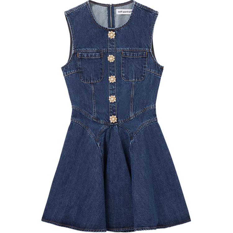 (Women) Self-Portrait  Sleeveless Denim Blue Mini Dress. SWF353Y07000 圖 2