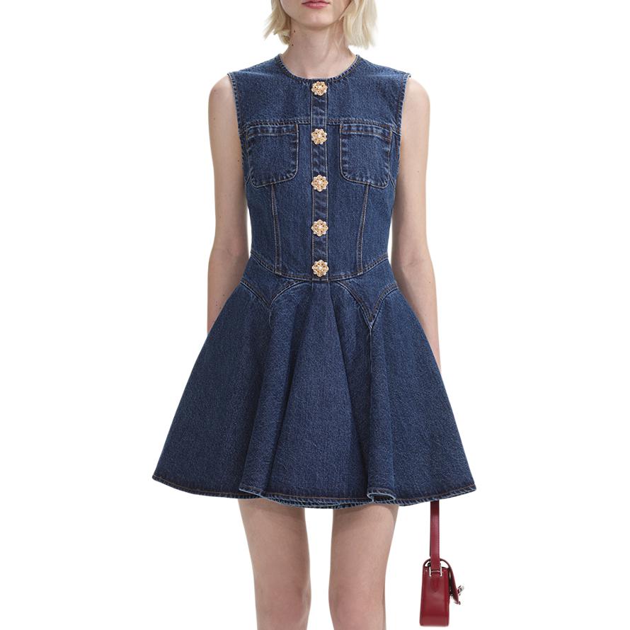 (Women) Self-Portrait  Sleeveless Denim Blue Mini Dress. SWF353Y07000 圖 3