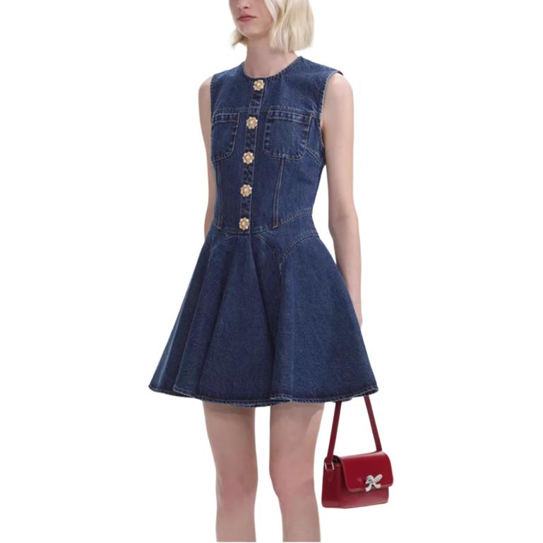 (Women) Self-Portrait  Sleeveless Denim Blue Mini Dress. SWF353Y07000 圖 5