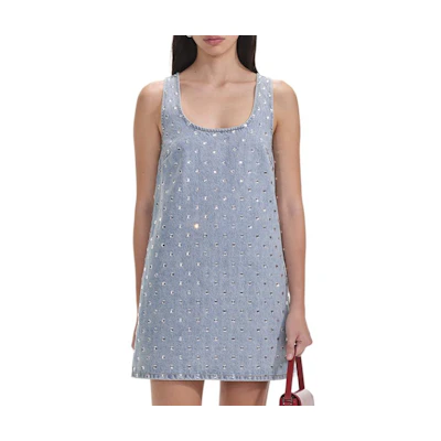 (Women) Self-Portrait Sleeveless Denim Dress in Light Denim Blue. SWF353Y07200