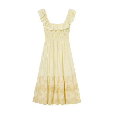 (Women) Self-Portrait Sleeveless Lace Midi Dress Cream Yellow. SWF352Y19200