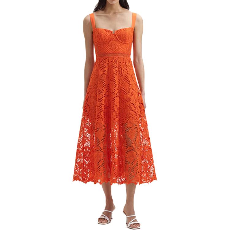 (Women) Self-Portrait  Sleeveless Lace Midi Dress Bright Orange SWF352Y27100 圖 2