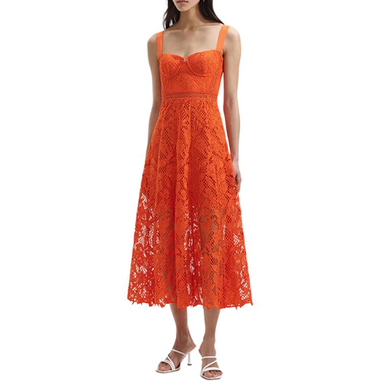 (Women) Self-Portrait  Sleeveless Lace Midi Dress Bright Orange SWF352Y27100 圖 3