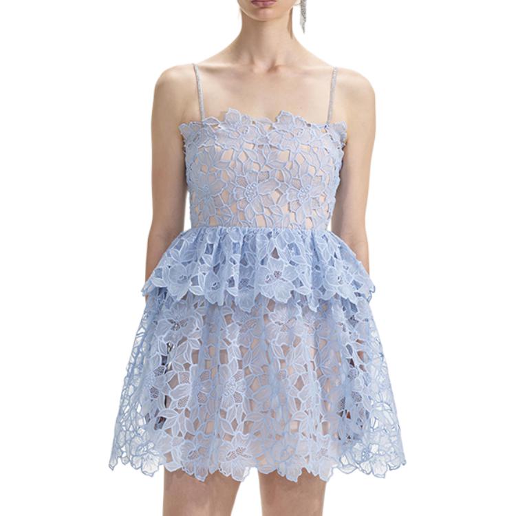 (Women) Self-Portrait  Sleeveless Lace Mini Dress in Misty Blue. SWF353Y02000