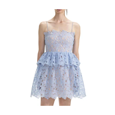 (Women) Self-Portrait Sleeveless Lace Mini Dress in Misty Blue. SWF353Y02000