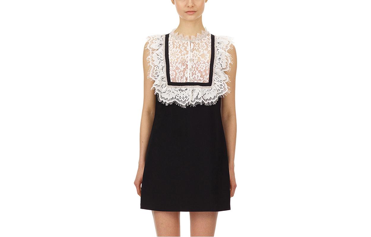 (Women) Self-Portrait  Sleeveless Lace Trim Dress with Rhinestone Details Black/White SWF322Y13300 圖 2