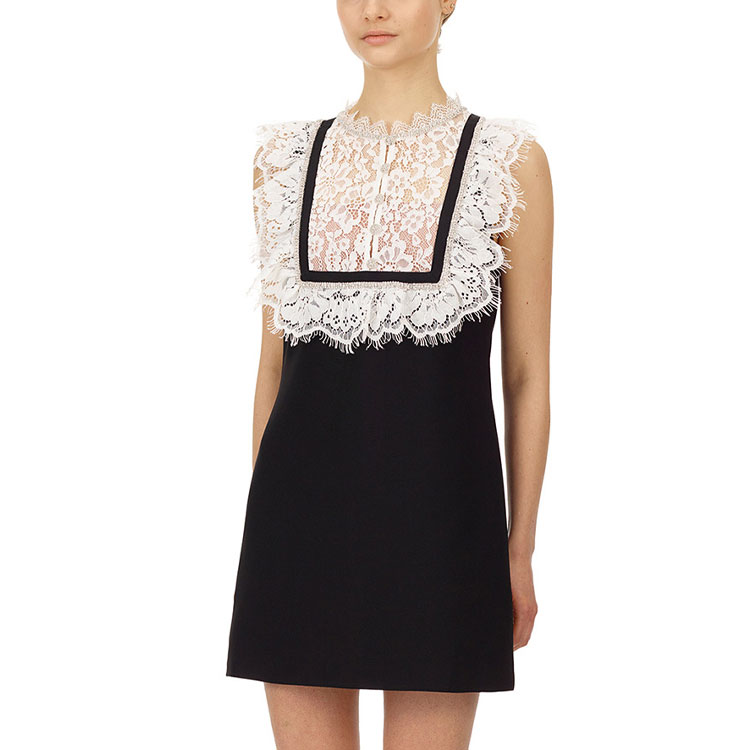(Women) Self-Portrait  Sleeveless Lace Trim Dress with Rhinestone Details Black/White SWF322Y13300 圖 6