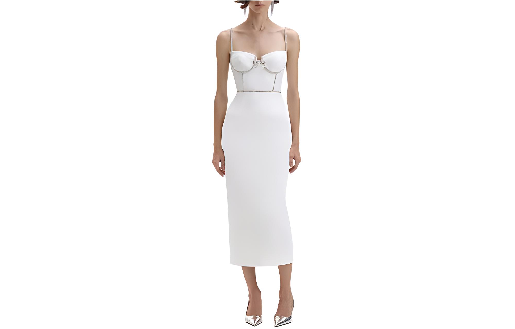 (Women) Self-Portrait  Sleeveless Midi Dress in Pure White. SWF352Y26400