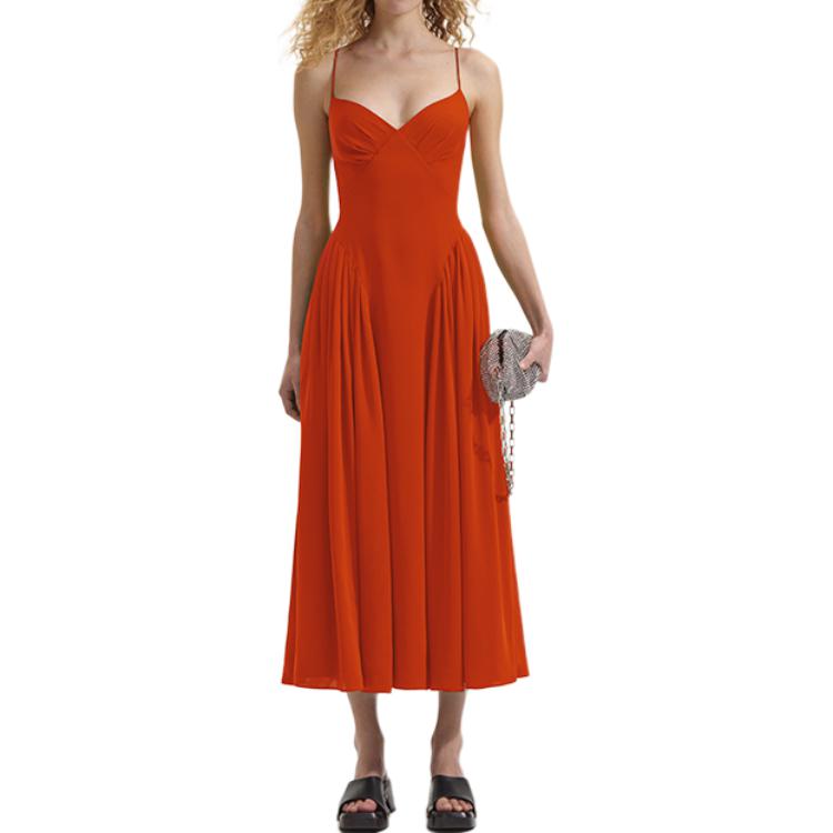 (Women) Self-Portrait  Sleeveless Midi Dress in Solid Bright Orange. SWF352Y22500