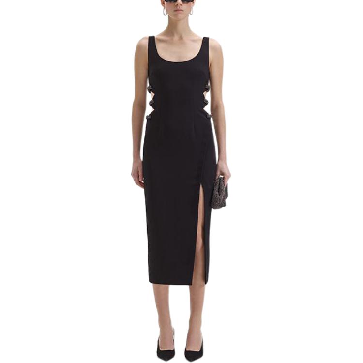 (Women) Self-Portrait  Sleeveless Midi Dress U-Neck Slit Classic Black. SWF352Y14500 圖 3