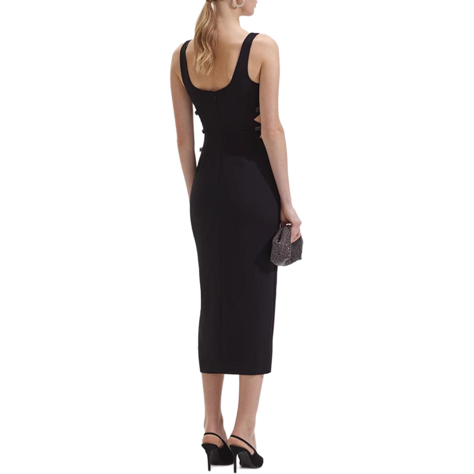 (Women) Self-Portrait  Sleeveless Midi Dress U-Neck Slit Classic Black. SWF352Y14500 圖 4