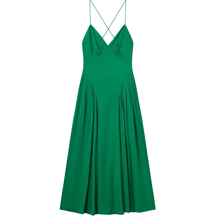 (Women) Self-Portrait  Sleeveless Midi Slip Dress in Solid Light Green. SWF352Y26300