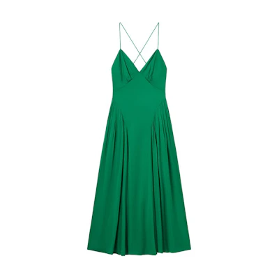 (Women) Self-Portrait Sleeveless Midi Slip Dress in Solid Light Green. SWF352Y26300