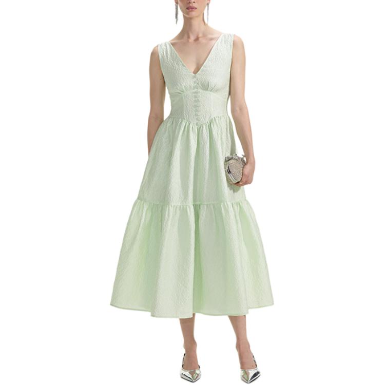 (Women) Self-Portrait  Sleeveless Mint Green Midi Dress V-Neck Waist-Tie SWF353Y01400 圖 2