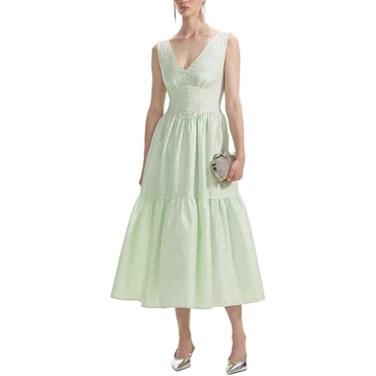 (Women) Self-Portrait  Sleeveless Mint Green Midi Dress V-Neck Waist-Tie SWF353Y01400 圖 3