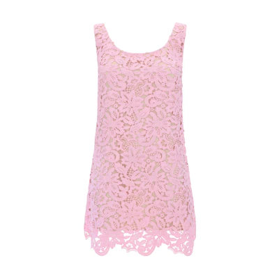 (Women) Self-Portrait Sleeveless Pink Short Dress with Patterned Round Neck PF24152SPINK