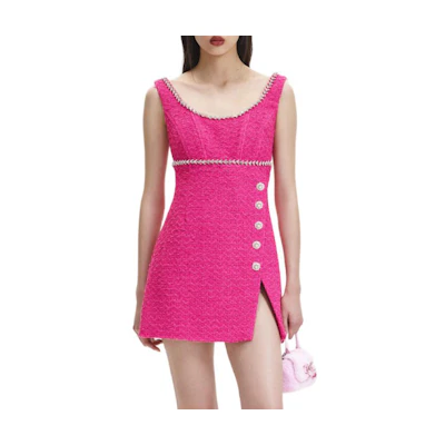 (Women) Self-Portrait Sleeveless Slim-Fit Dress in Solid Hot Pink. SWF344Y17400