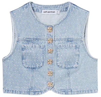 (W) Chaleco sin mangas Self-Portrait con botones en azul denim claro. SWF352C04000 Buy (W) Chaleco sin mangas Self-Portrait con botones en azul denim claro. SWF352C04000