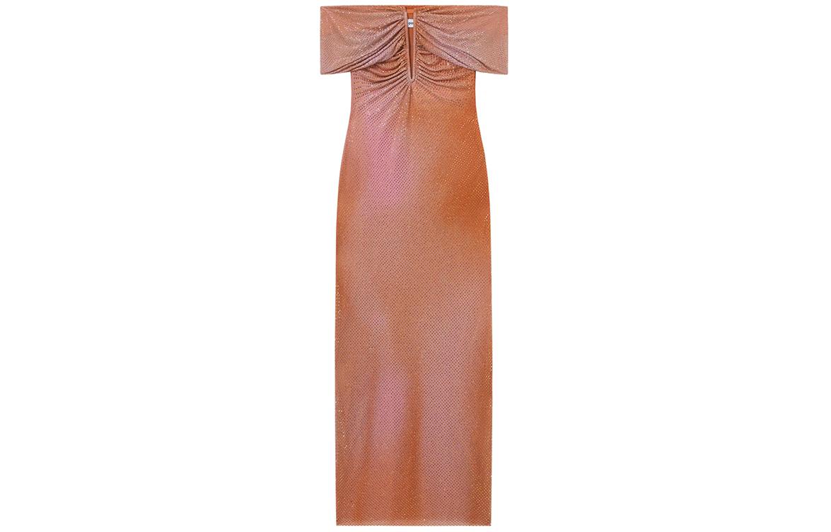 (Women) Self-Portrait  Sleeveless V-Neck Fitted Dress in Orange Mix. SWF352Y16300