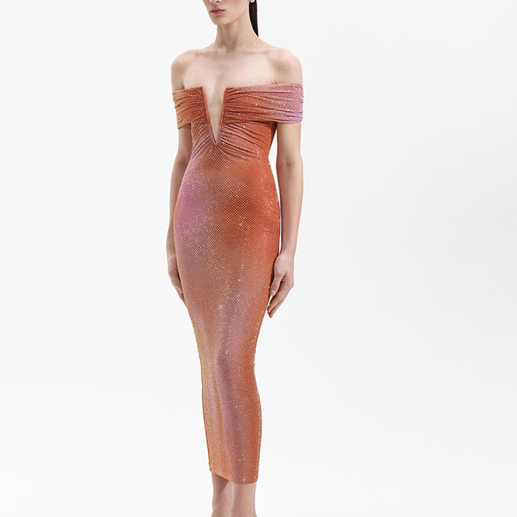 (Women) Self-Portrait  Sleeveless V-Neck Fitted Dress in Orange Mix. SWF352Y16300 圖 3