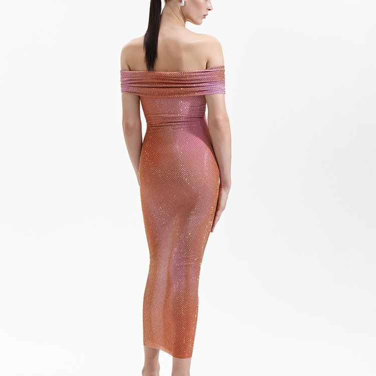 (Women) Self-Portrait  Sleeveless V-Neck Fitted Dress in Orange Mix. SWF352Y16300 圖 4