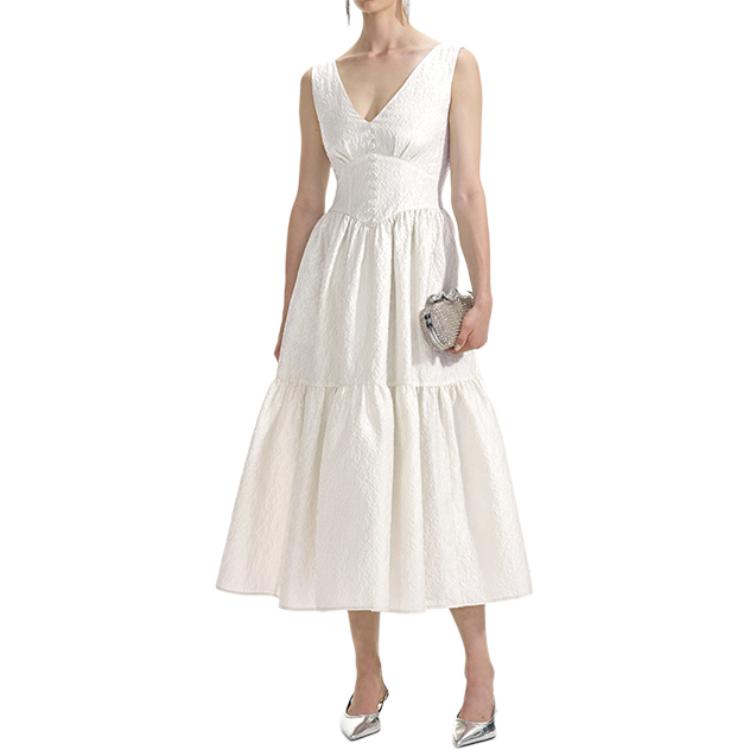 (Women) Self-Portrait  Sleeveless V-Neck Midi Dress in Pure White SWF353Y08300 圖 3