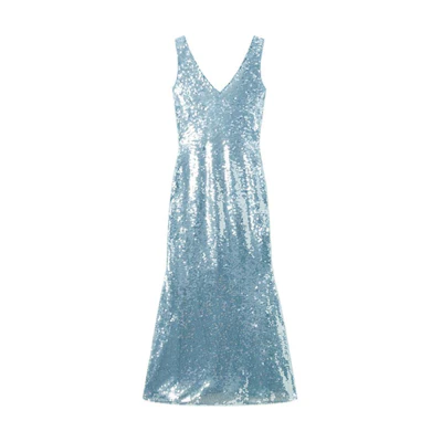 (Women) Self-Portrait Sleeveless V-Neck Slim Fit Dress Misty Blue SWF344Y18500
