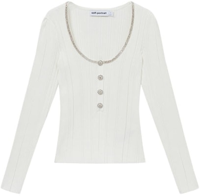 (W) Self-Portrait 修身白色針織長袖背心毛衣 SWF354M05500 Buy (W) Self-Portrait 修身白色針織長袖背心毛衣 SWF354M05500