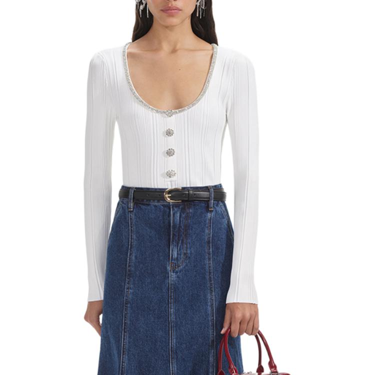 Order (W) Self-Portrait 修身白色針織長袖背心毛衣 SWF354M05500