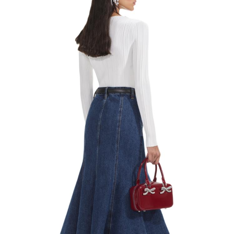 Shop (W) Self-Portrait 修身白色針織長袖背心毛衣 SWF354M05500