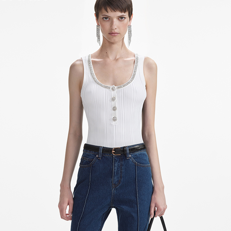 Lookbook (W) Self-Portrait 修身休閒吊帶背心 - 純白色 SWF353M01400